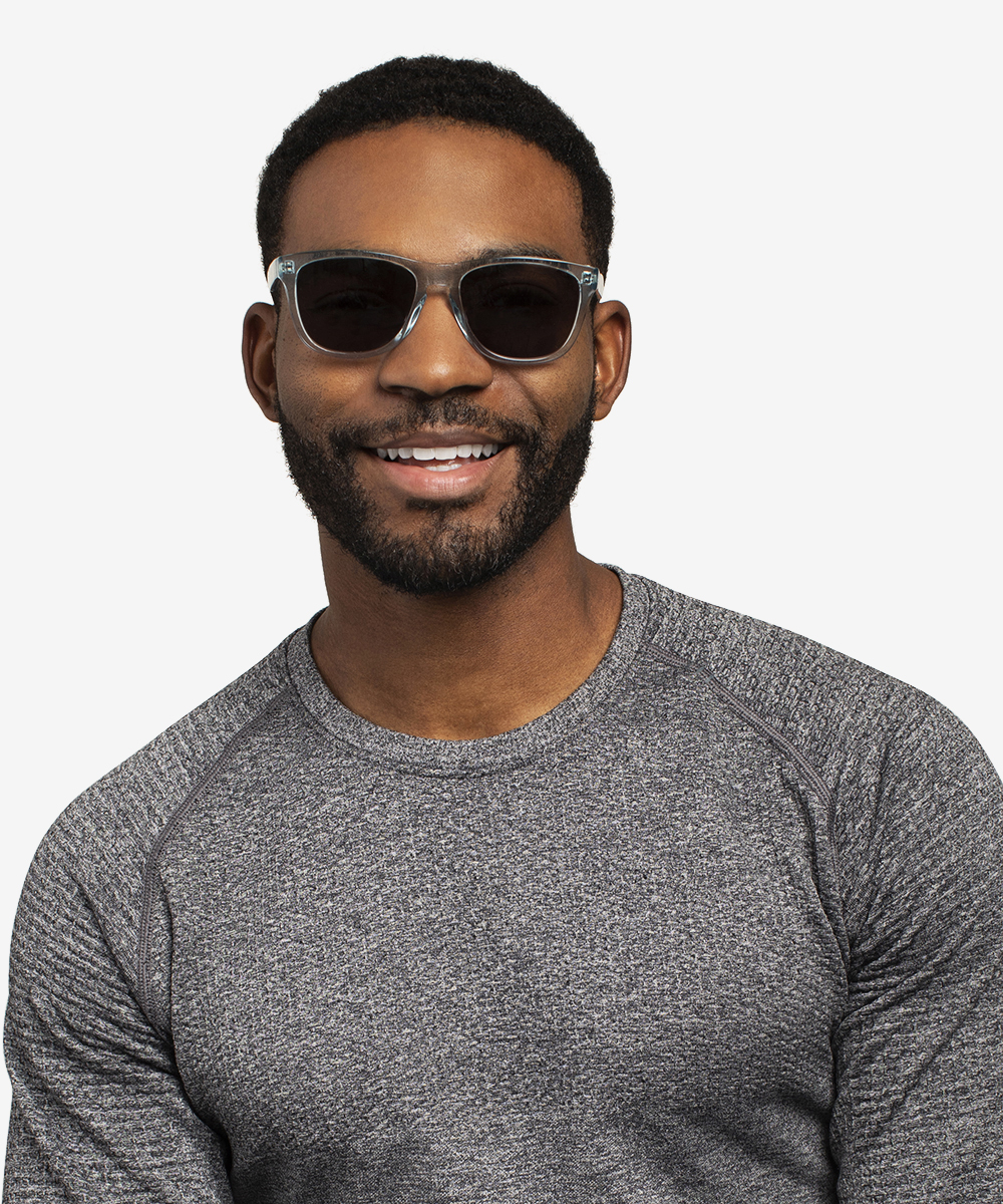 Malibu - Rectangle Clear Blue Frame Prescription Sunglasses | Eyebuydirect