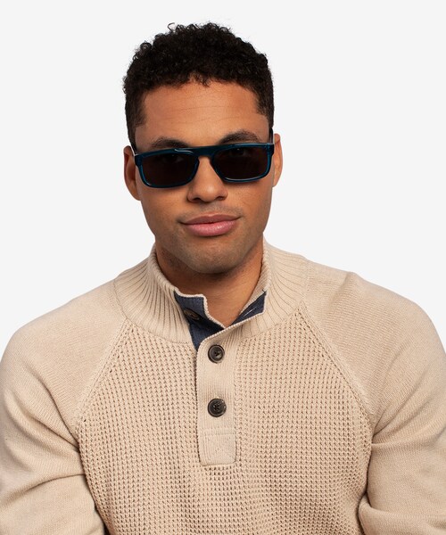 Grayton - Rectangle Clear Blue Frame Sunglasses For Men