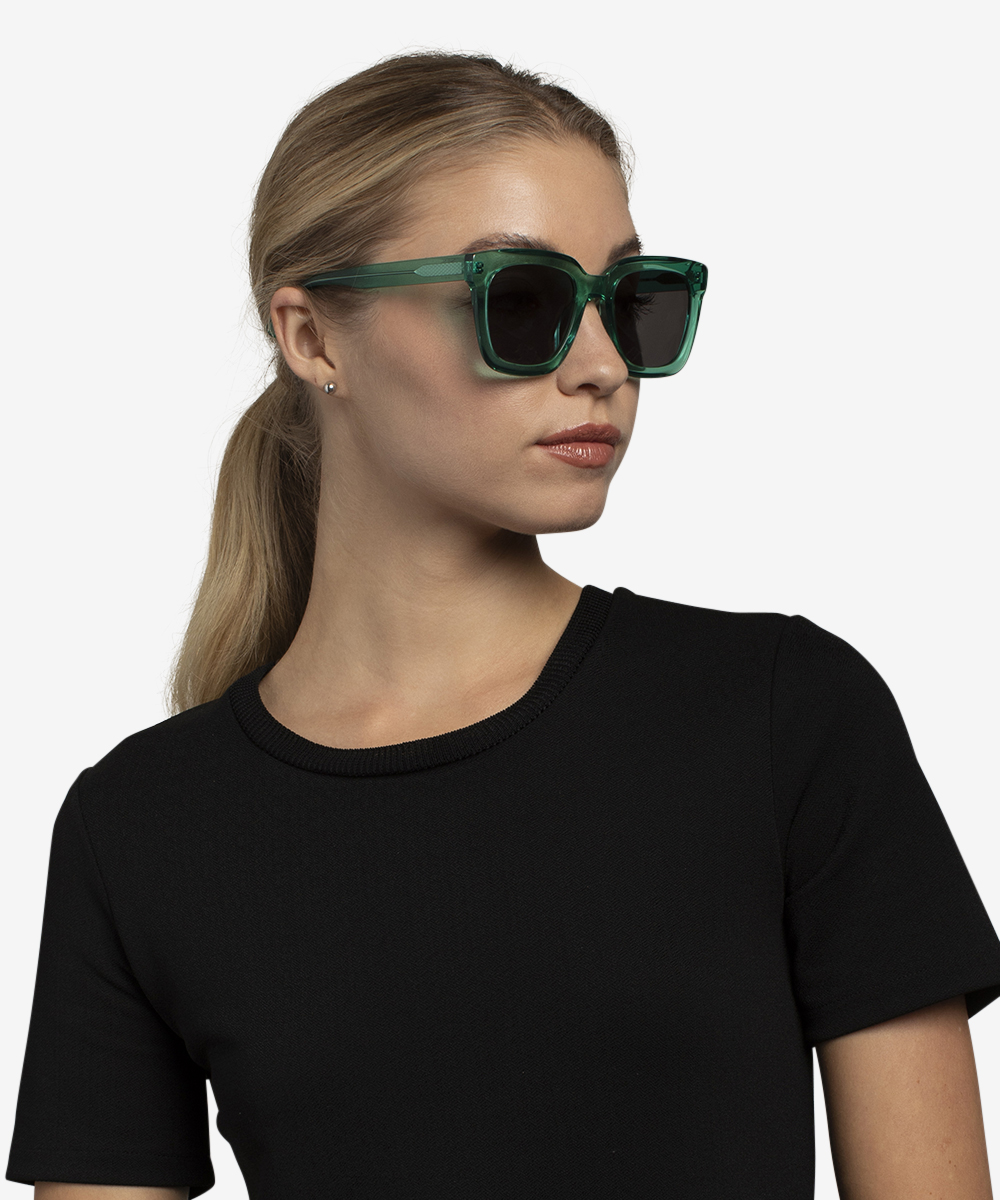 Los Angeles - Square Clear Green Frame Prescription Sunglasses ...