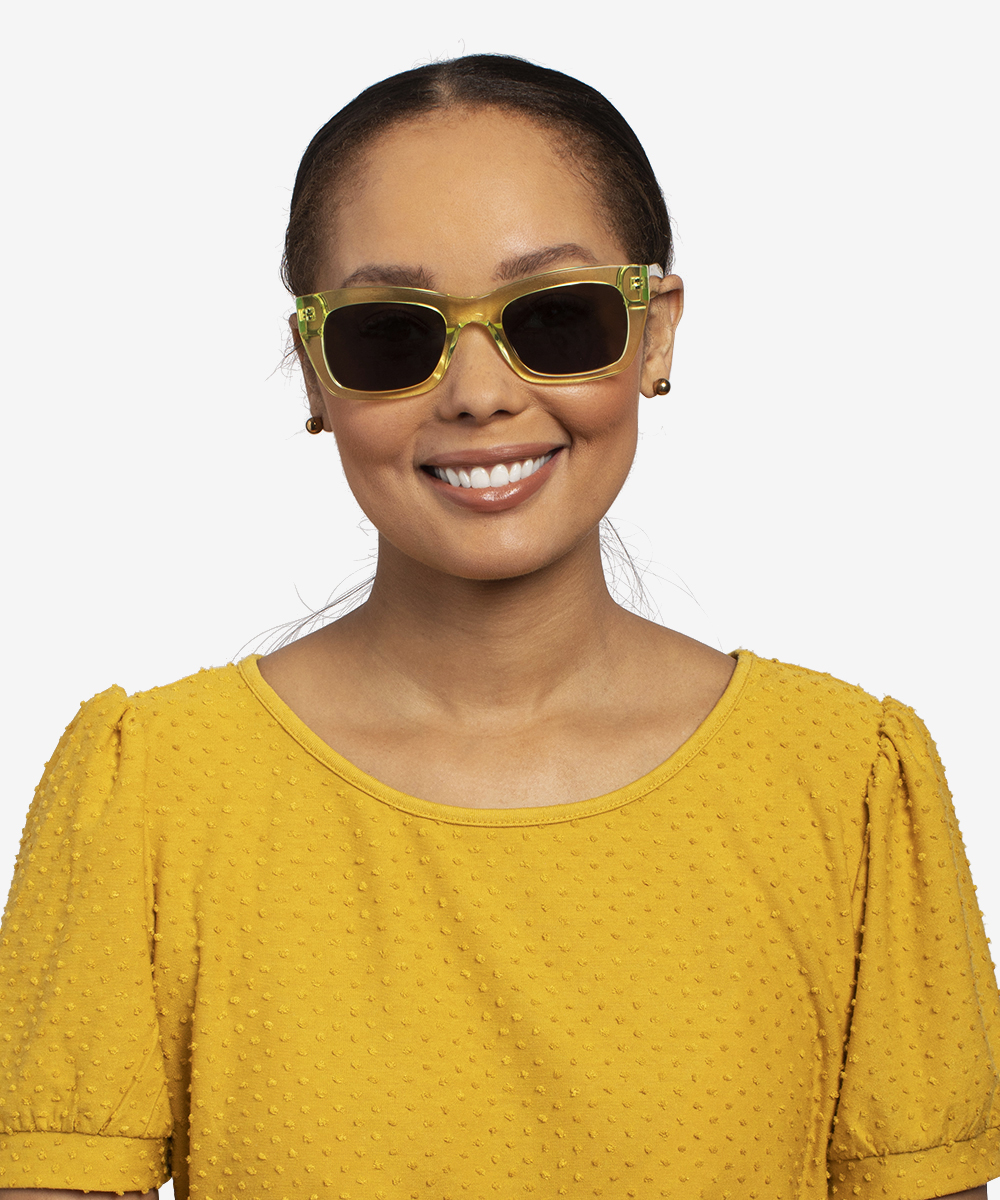 Because Rectangle Clear Yellow Frame Sunglasses For Women Eyebuydirect