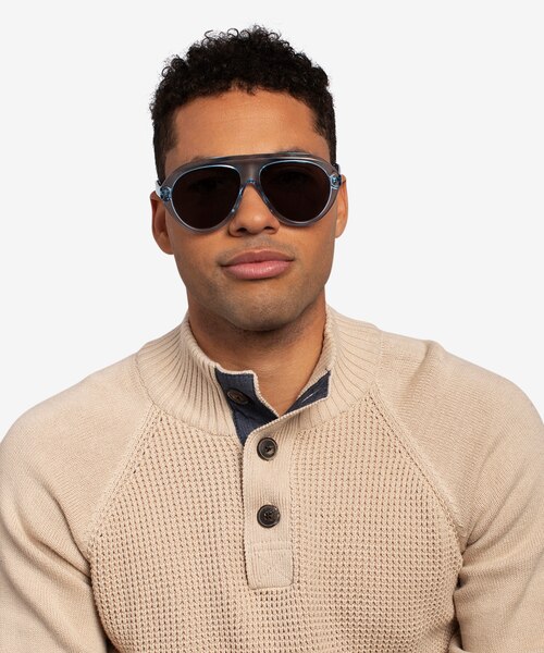 Map Clear Blue AcetateSunglass Frames for Men from EyeBuyDirect