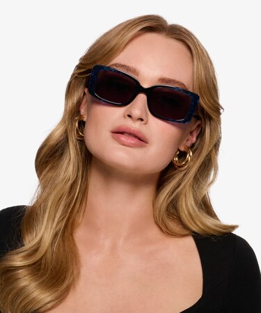 Clear Blue Floral Rime -  Acetate Sunglasses