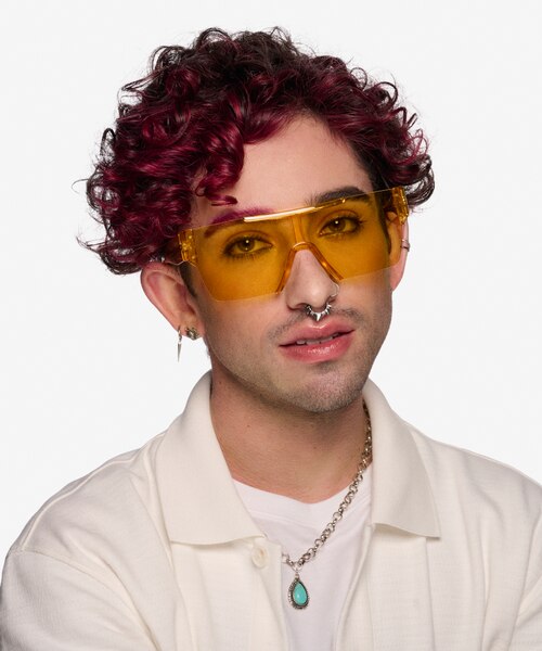 Striata Clear Yellow PlasticSunglass Frames for Men from EyeBuyDirect
