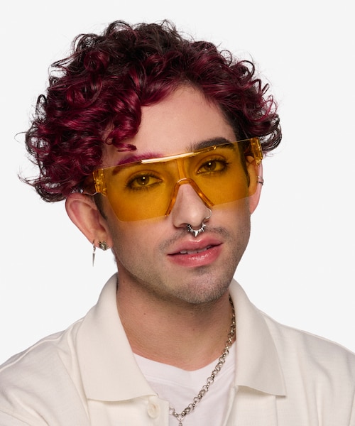Striata Clear Yellow PlasticSunglass Frames for Men from EyeBuyDirect