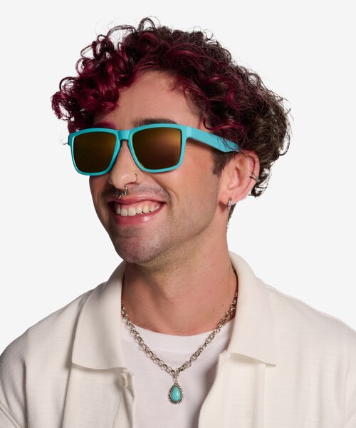 Skyward Aqua Gold PlasticSunglass Frames for Men from EyeBuyDirect