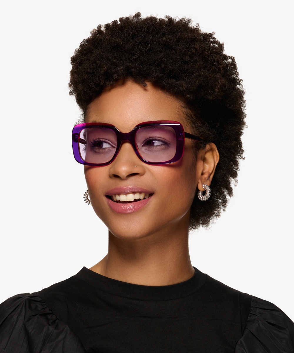 Cilla Square Crystal Purple Frame Prescription Sunglasses Eyebuydirect