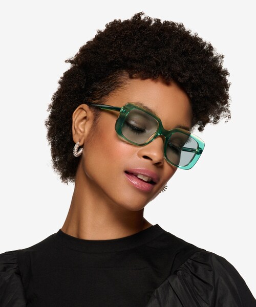 Cilla - Square Crystal Green Frame Prescription Sunglasses