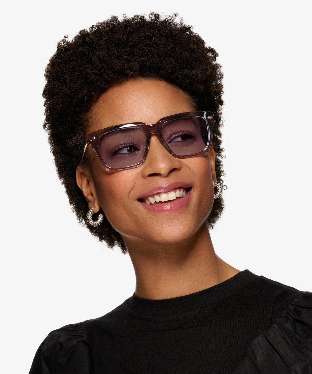 Peggy - Square Crystal Gray Frame Prescription Sunglasses | Eyebuydirect