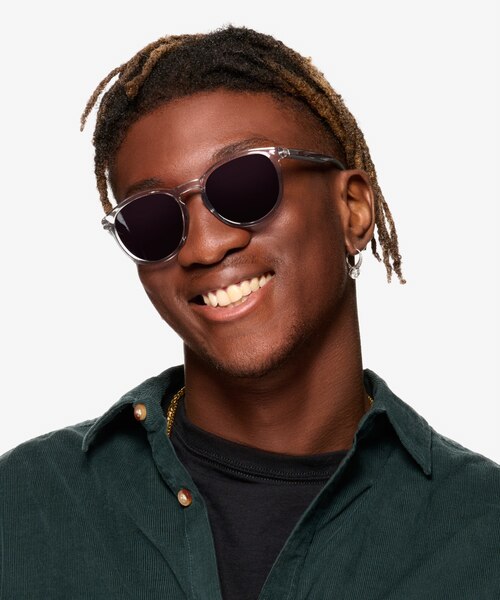 Elan Shiny Crystal Gray PlasticSunglass Frames for Men from EyeBuyDirect