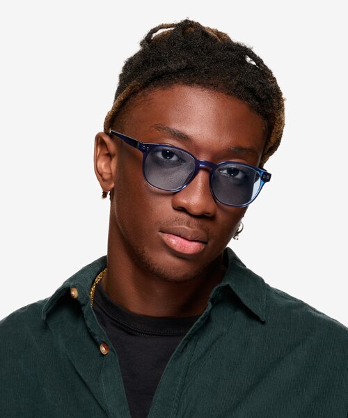Pep Shiny Crystal Blue PlasticSunglass Frames for Men from EyeBuyDirect