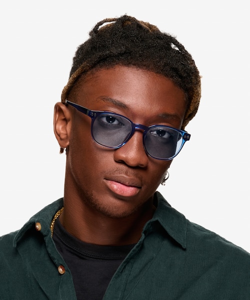 Pep Shiny Crystal Blue PlasticSunglass Frames for Men from EyeBuyDirect