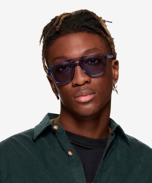 Shiny Crystal Navy Zeal Sun -  Acetate Sunglasses