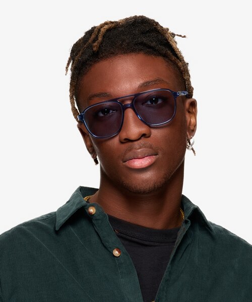 Zeal Sun Shiny Crystal Navy AcetateSunglass Frames for Men from EyeBuyDirect