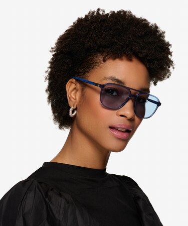 Shiny Crystal Navy Zeal Sun -  Acetate Sunglasses