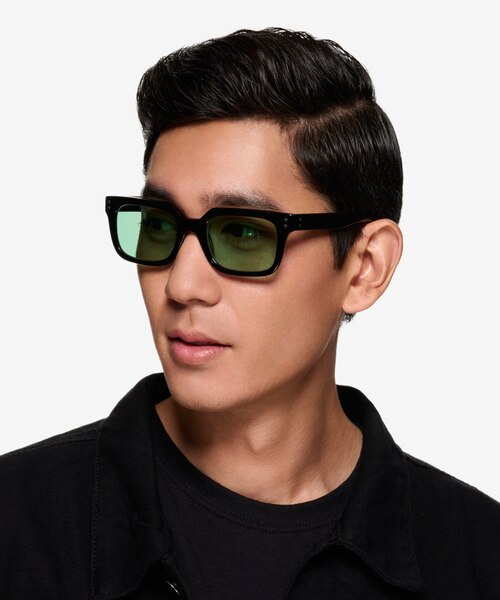 Golden Shiny Black AcetateSunglass Frames for Men from EyeBuyDirect