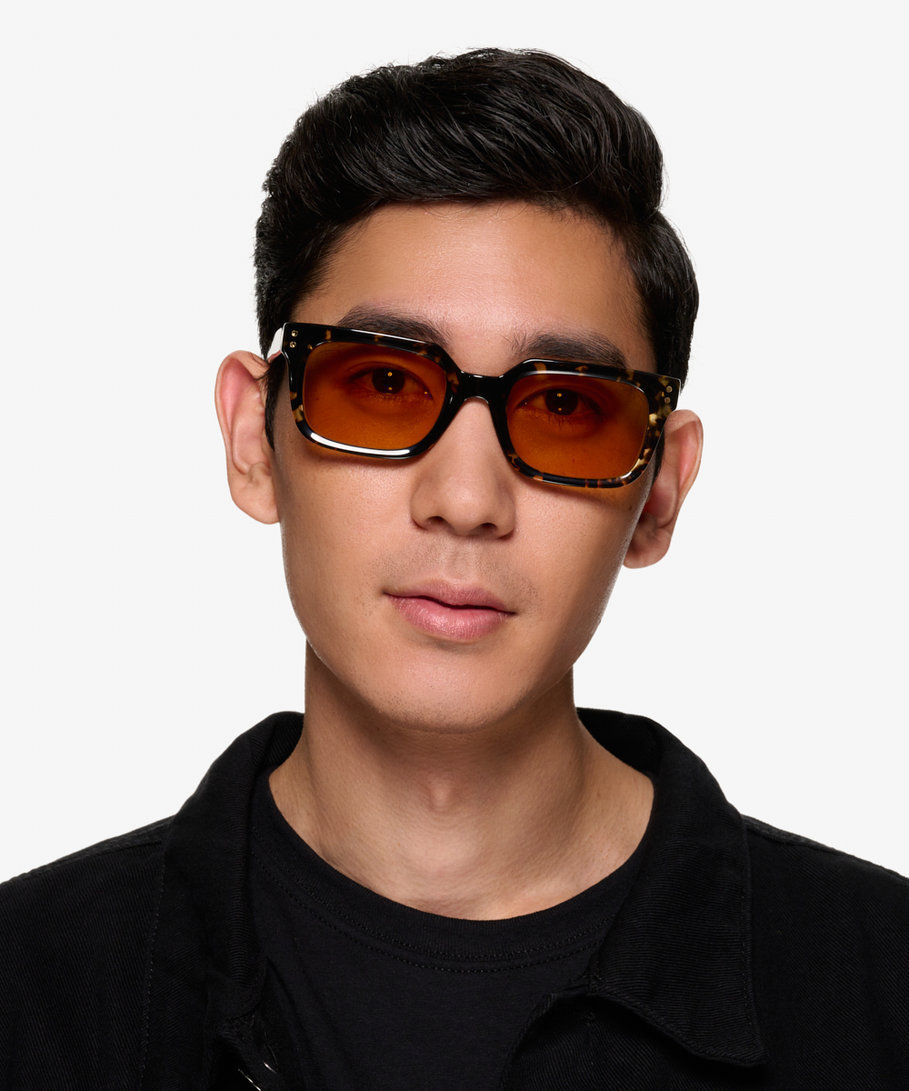 Golden Rectangle Shiny Tortoise Frame Prescription Sunglasses