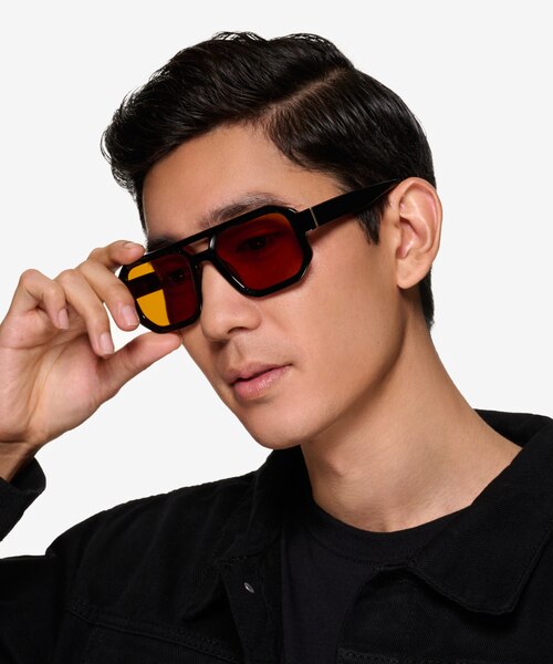 Modernist Black AcetateSunglass Frames for Men from EyeBuyDirect