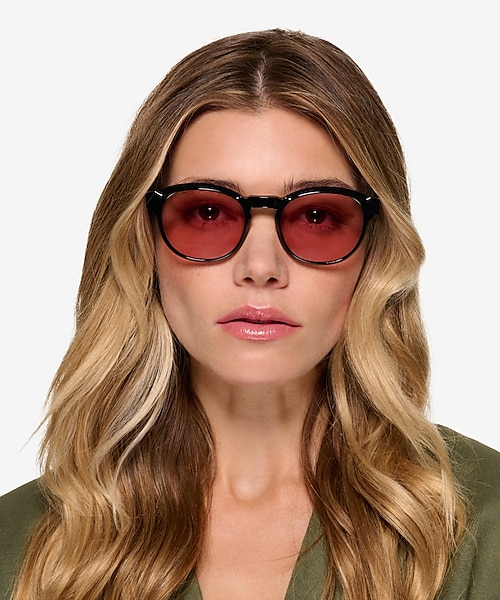 Flamingo - Round Black Frame Prescription Sunglasses | Eyebuydirect