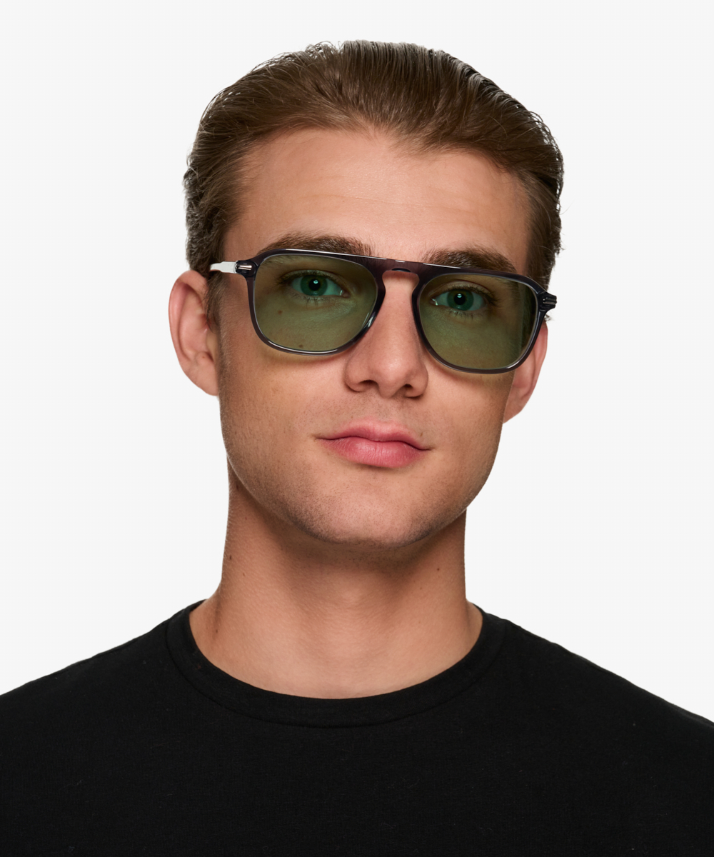 Koontz Square Crystal Green Frame Sunglasses For Men Eyebuydirect