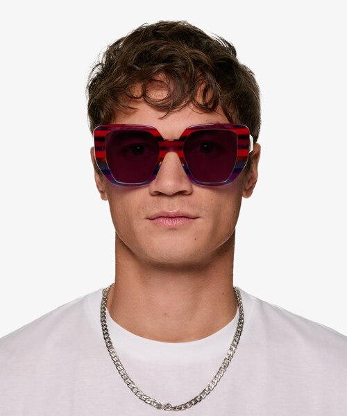 Glowing Blue Red Rainbow AcetateSunglass Frames for Men from EyeBuyDirect