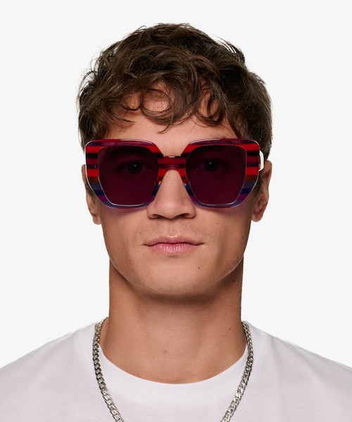 Glowing Blue Red Rainbow AcetateSunglass Frames for Men from EyeBuyDirect