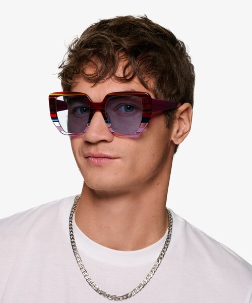 Glowing Purple Striped AcetateSunglass Frames for Men from EyeBuyDirect