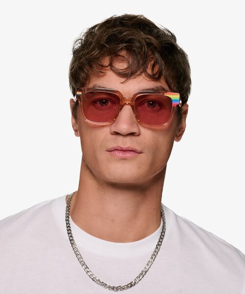Powerful Clear Champagne AcetateSunglass Frames for Men from EyeBuyDirect
