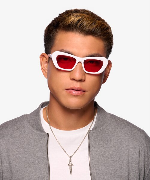 Rosy Solid White AcetateSunglass Frames for Men from EyeBuyDirect