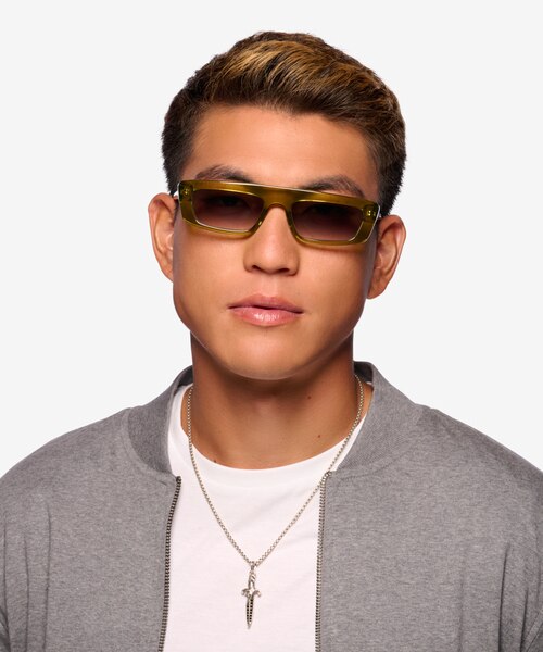 Novo Crystal Olive Green AcetateSunglass Frames for Men from EyeBuyDirect