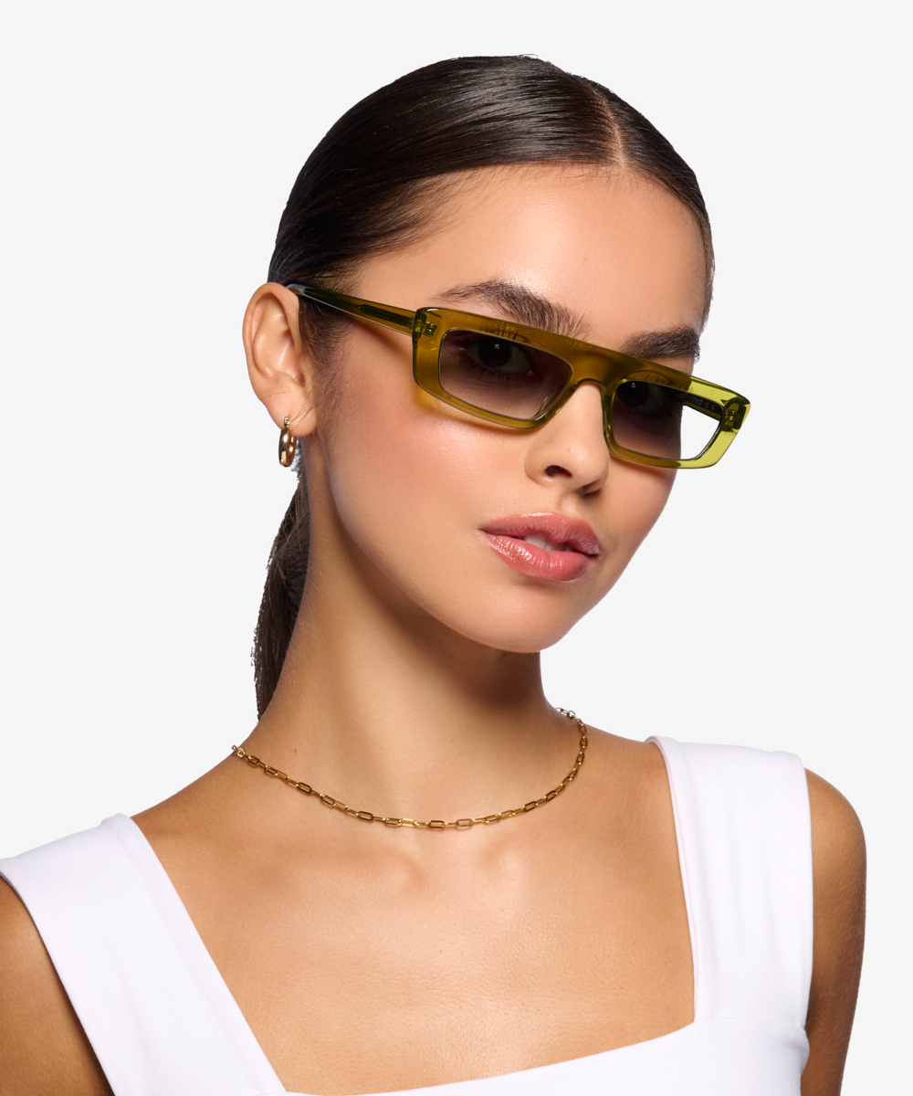 Novo - Rectangle Crystal Olive Green Frame Prescription Sunglasses | Eyebuydirect