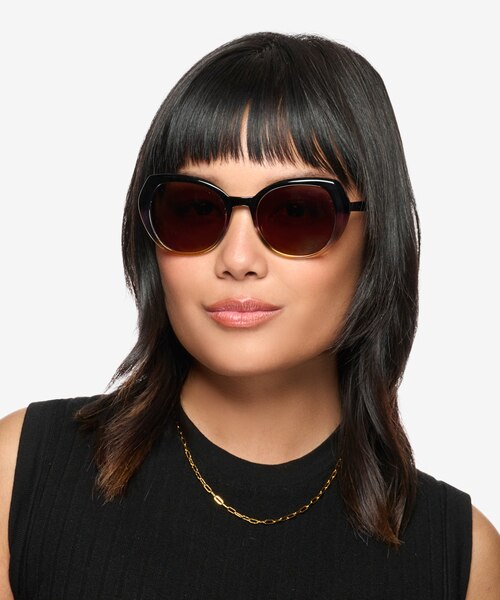 True Colors Black Yellow PlasticSunglass Frames for Women from EyeBuyDirect