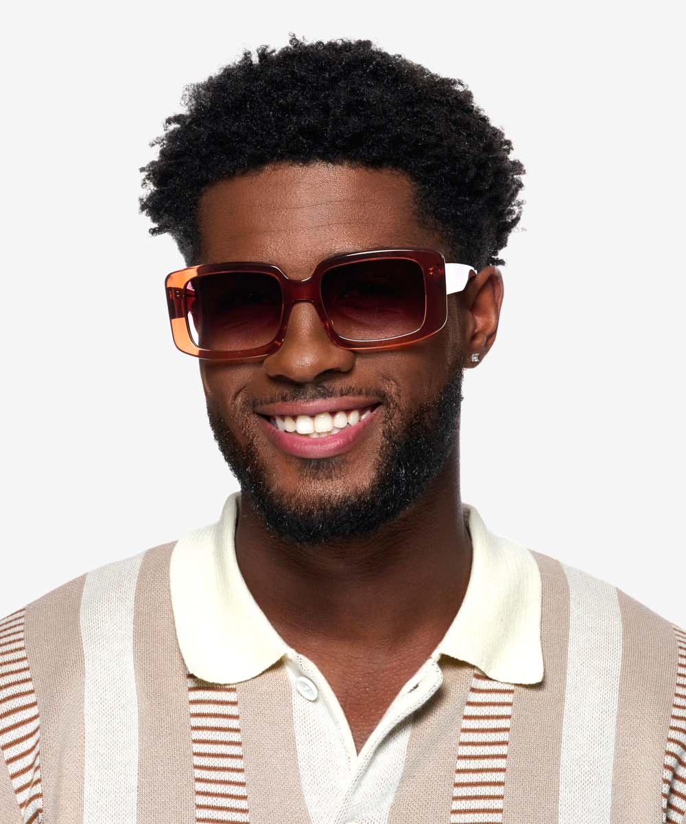 Colby - Square Clear Orange Frame Prescription Sunglasses | Eyebuydirect