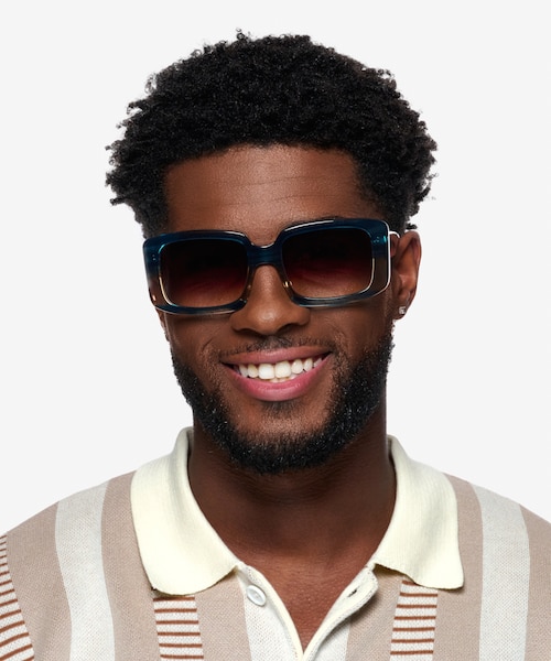 Colby Striped Blue Brown AcetateSunglass Frames for Men from EyeBuyDirect