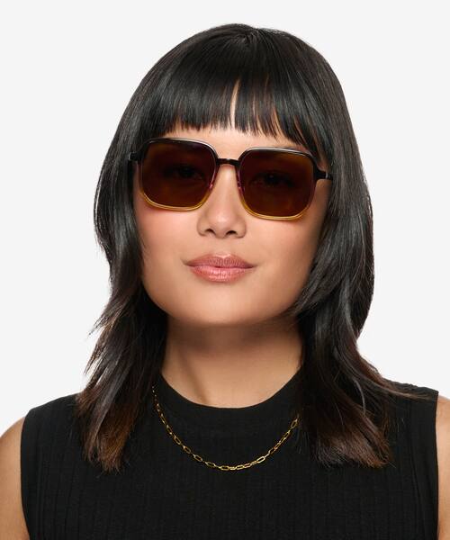 Clear Black Purple Yellow Sunlit -  Plastic Sunglasses