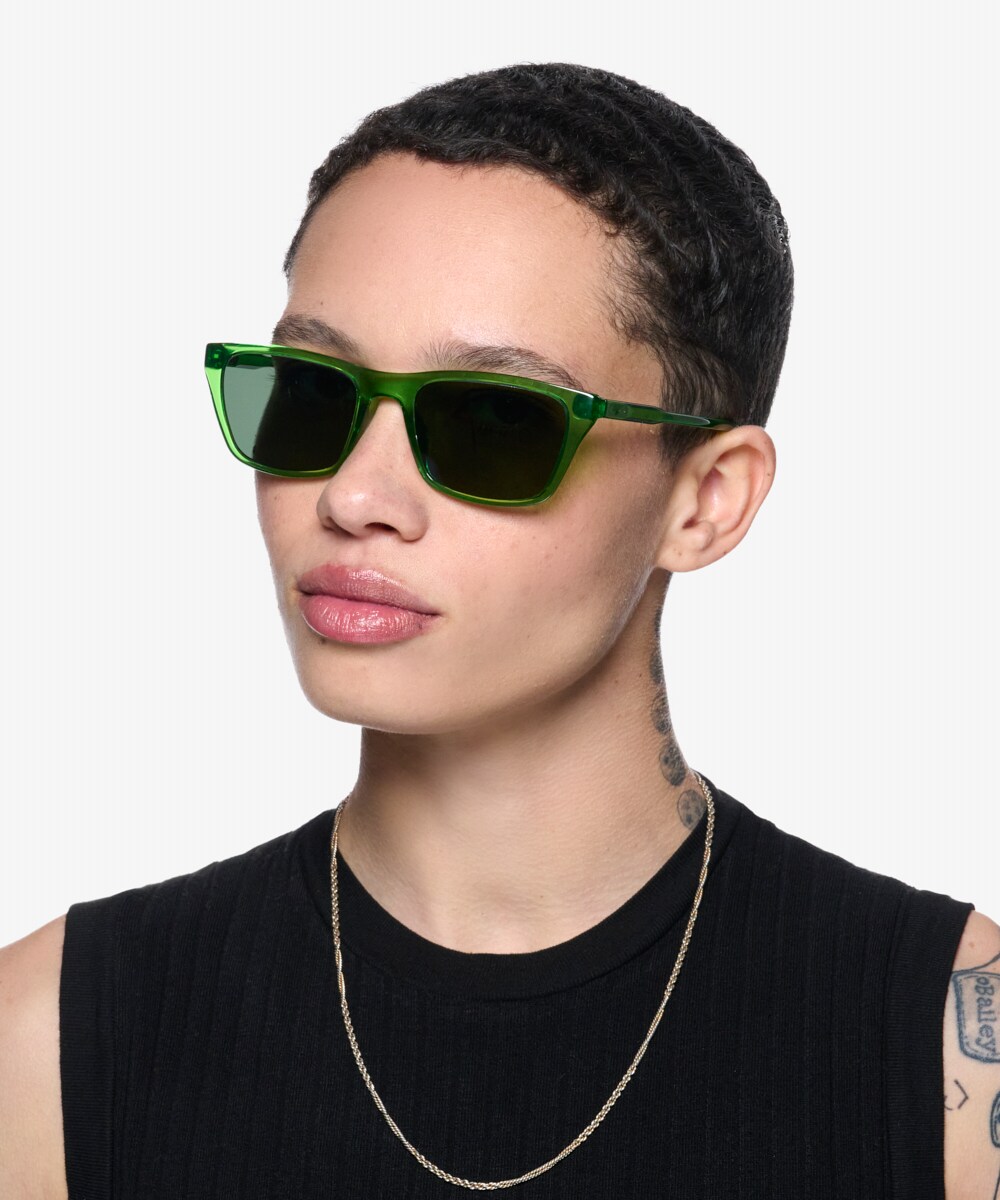 Seabreeze - Square Clear Green Frame Sunglasses For Men | Eyebuydirect