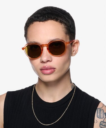 Clear Orange Newleaf -  Plastic Sunglasses