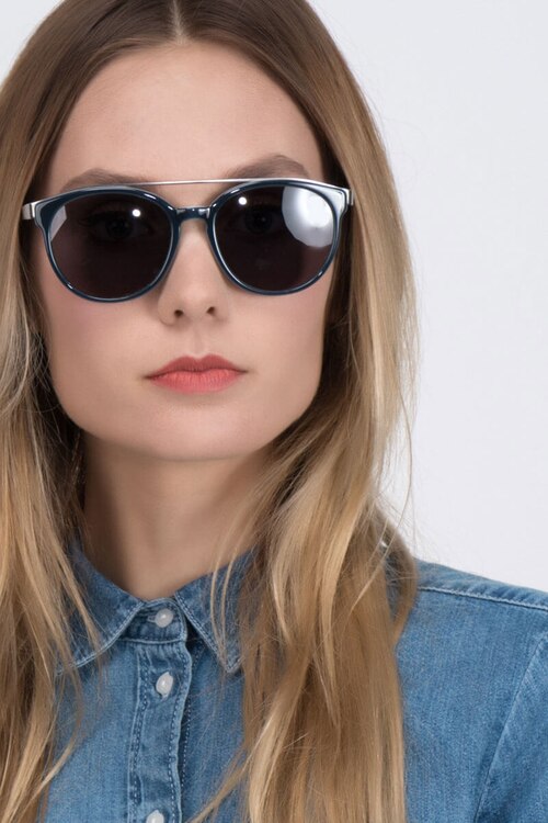 Morning Breeze Navy Silver Acetate-metalSunglass Frames for Women from EyeBuyDirect