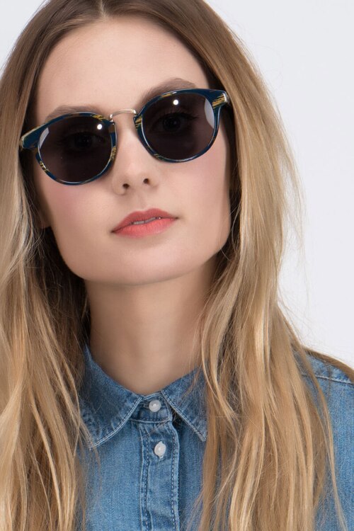 Major Blue Striped AcetateSunglass Frames for Women from EyeBuyDirect