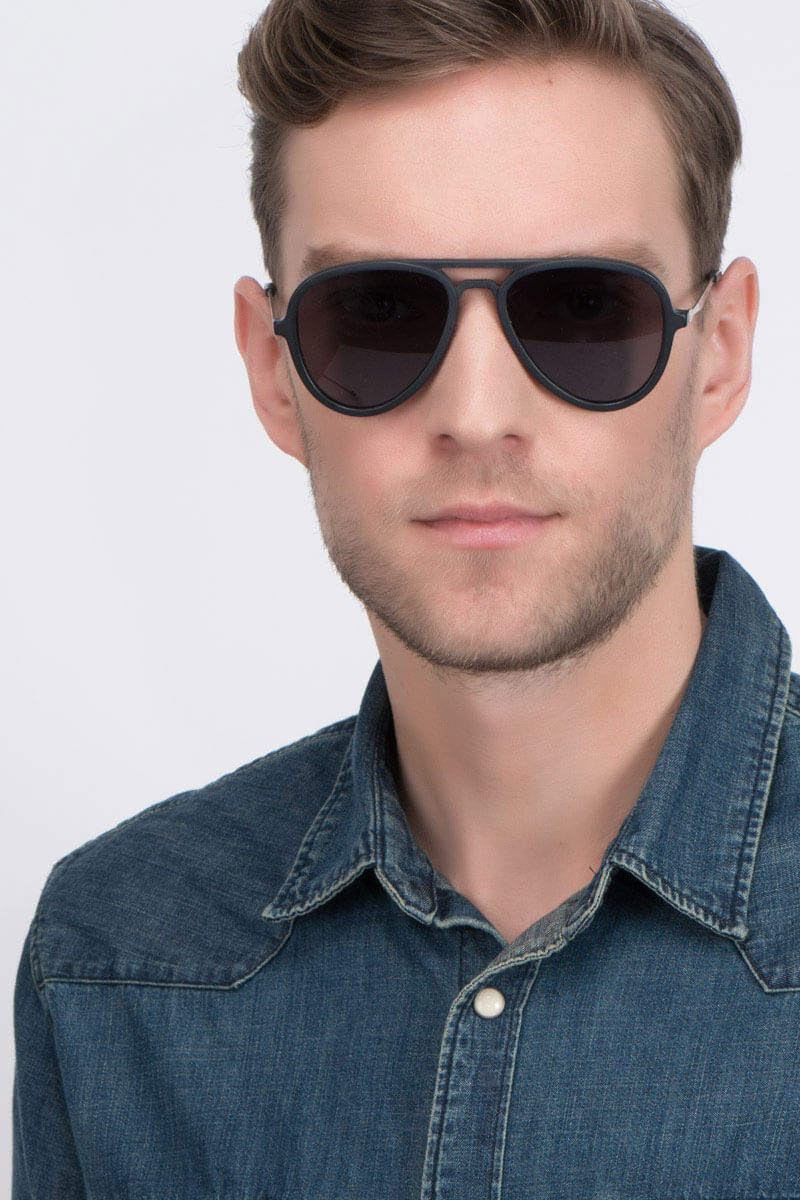 Riot - Aviator Matte Black Frame Prescription Sunglasses | Eyebuydirect