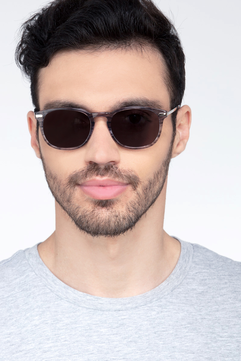 Council - Oval Gray Striped Frame Sunglasses For Men | Eyebuydirect