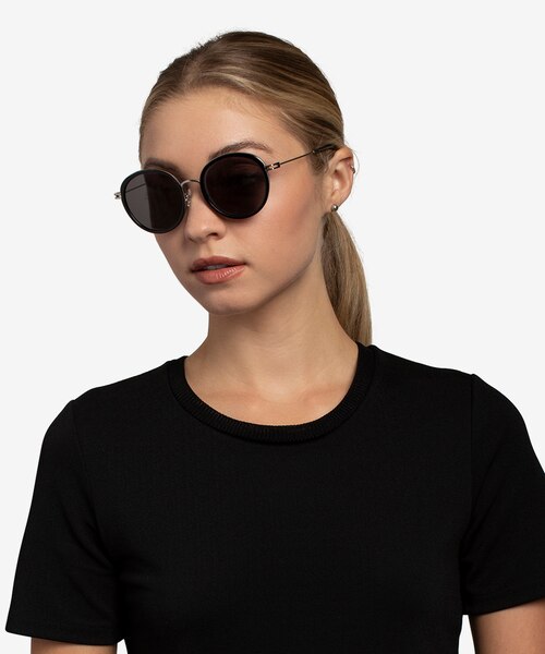 Nagano Black Silver AcetateSunglass Frames for Women from EyeBuyDirect