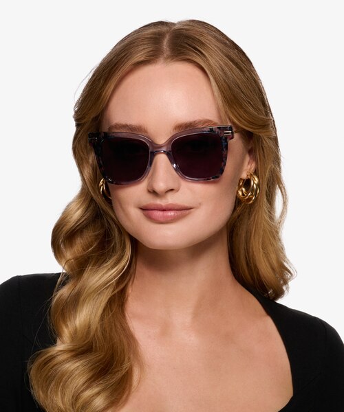 September Clear Blue Floral Gold AcetateSunglass Frames for Women from EyeBuyDirect