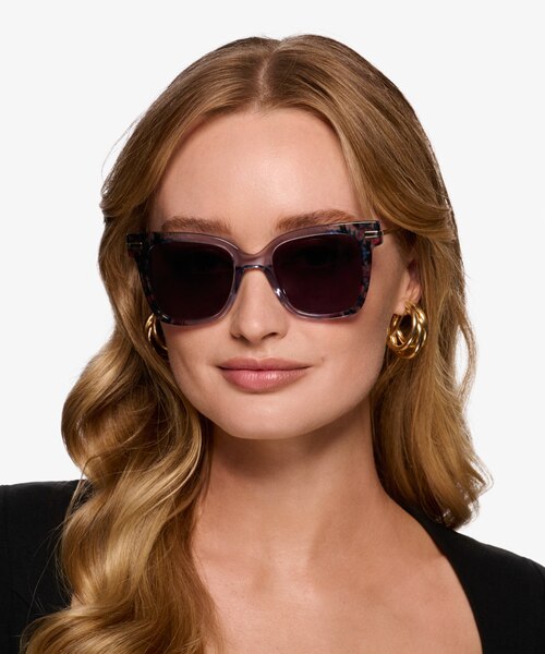 September Clear Blue Floral Gold AcetateSunglass Frames for Women from EyeBuyDirect