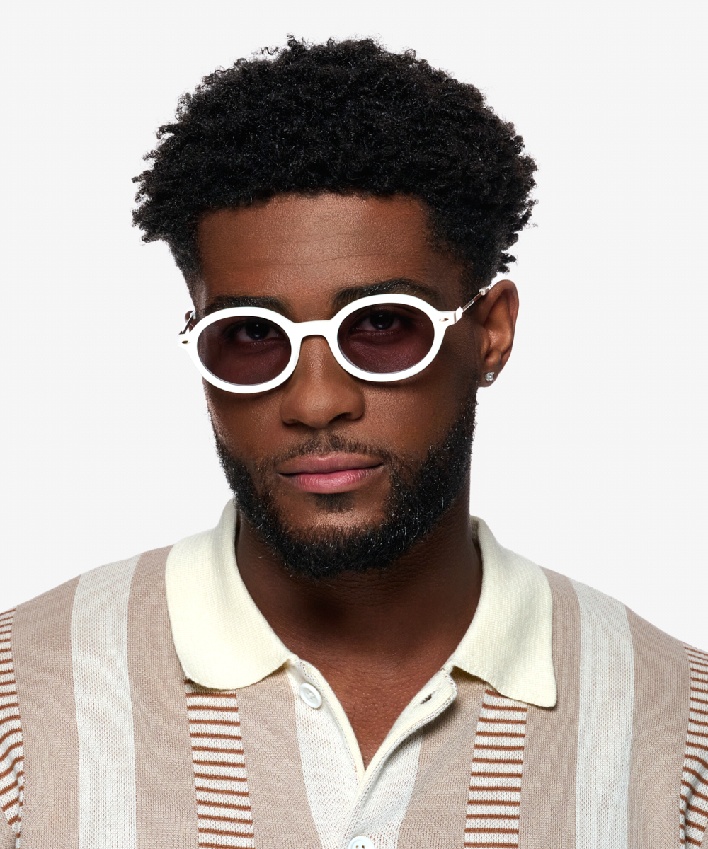 Adel - Oval White Frame Prescription Sunglasses | Eyebuydirect