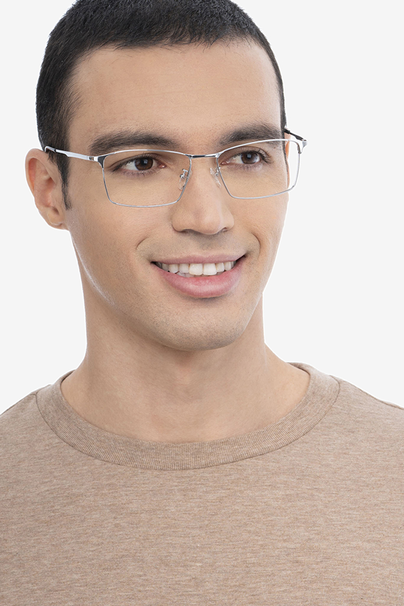 Decider Rectangle Silver Glasses for Men | Eyebuydirect