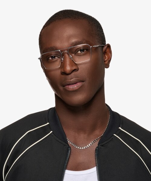 Boreas Shiny Silver TitaniumEyeglass Frames for Men from EyeBuyDirect
