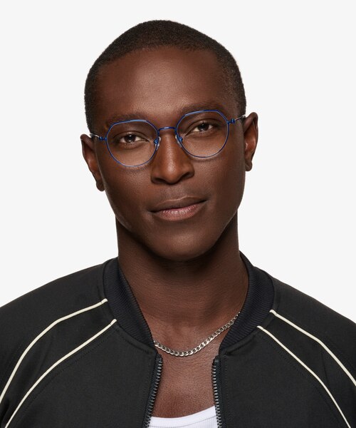 Zeus Shiny Blue TitaniumEyeglass Frames for Men from EyeBuyDirect