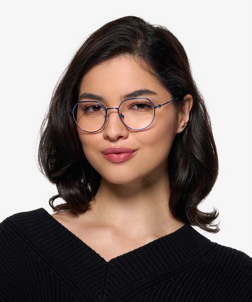 Zeus Shiny Blue TitaniumEyeglass Frames for Women from EyeBuyDirect