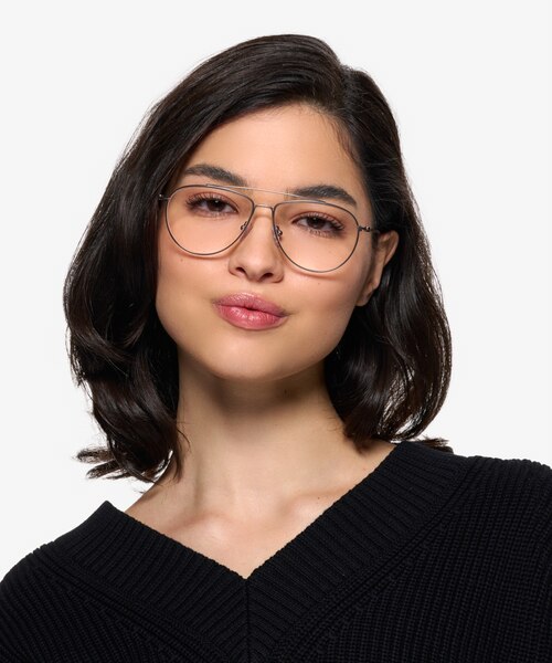 Kenji Matte Silver TitaniumEyeglass Frames for Women from EyeBuyDirect