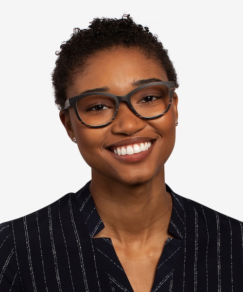 Botany Striped Dark Wood Mixed WoodEyeglass Frames for Women from EyeBuyDirect